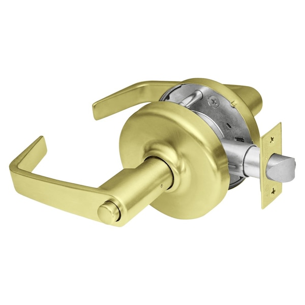 Grade 2 Privacy Bedroom or Bathroom Cylindrical Lock, Newport Lever, Satin Brass Finish, Non-handed